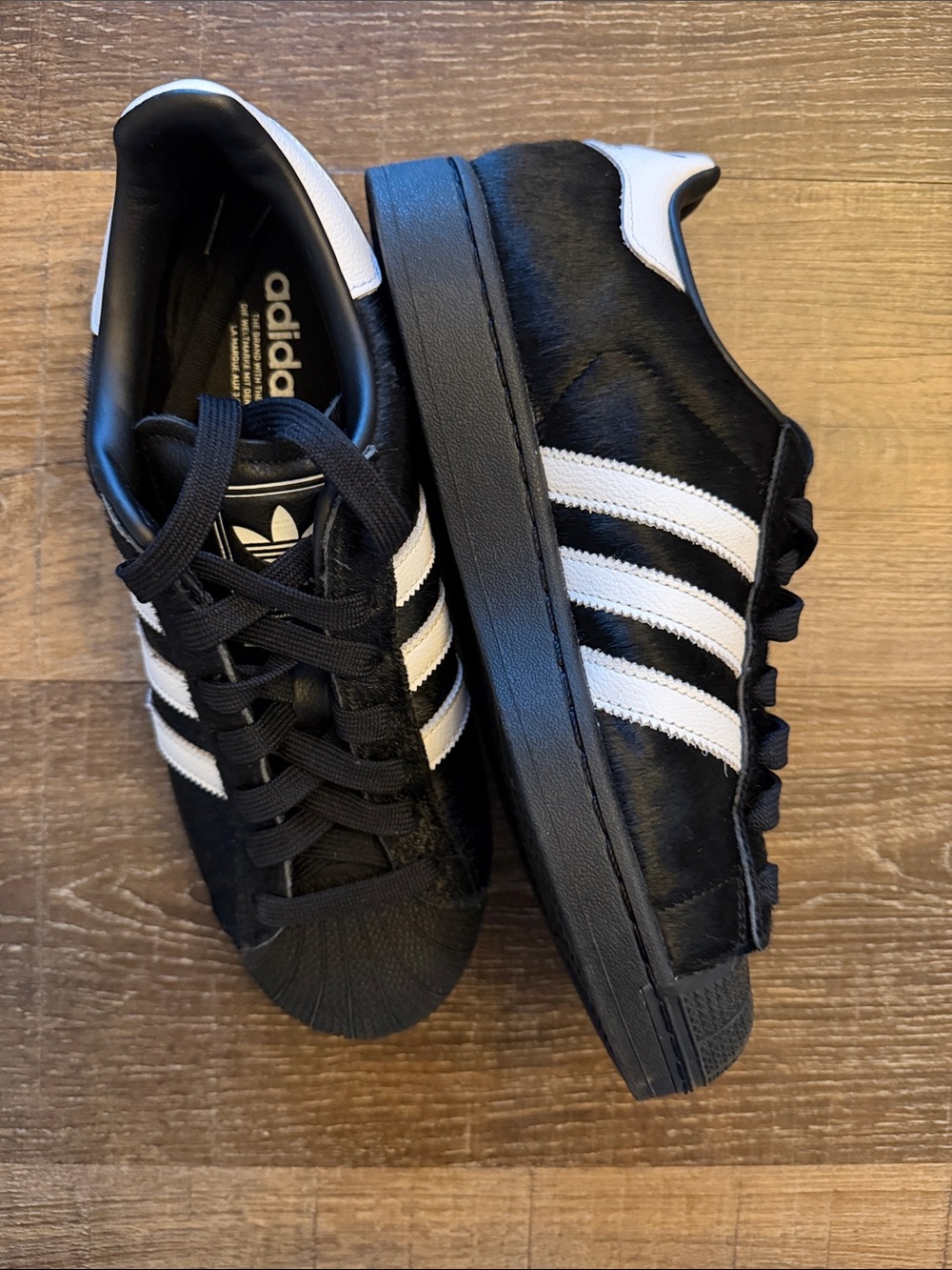 adidas Black & White superstar pony hair